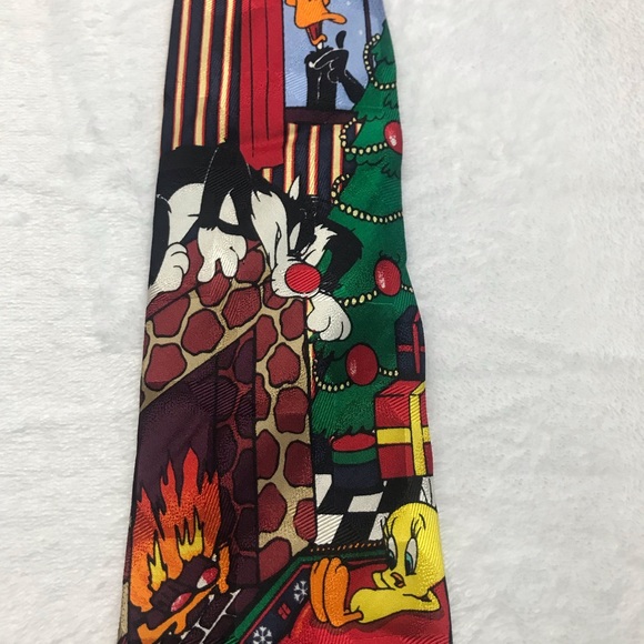 VTG Looney Tunes Mania Christmas Holiday Tie Taz Tweety Bird Bugs Bunny  *Flaw - Picture 11 of 12